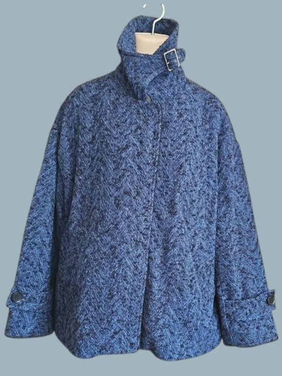 Banana Republic Jackets & Blazers - Banana Republic Blue Herringbone Tweed Funnel Neck Jacket - M